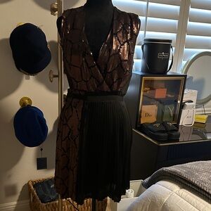 Sequin Midi Dress in Black and Brown